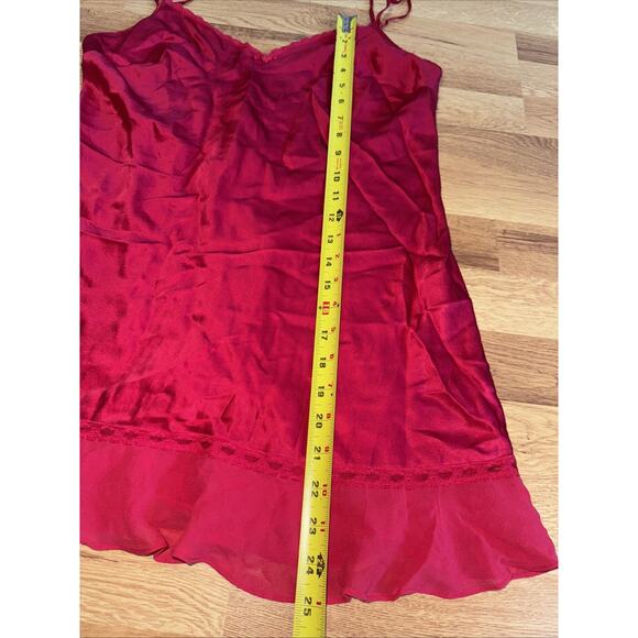 Vintage Y2K Victorias Secret 100% Silk Red Mini Slip Dress Lace Chiffon M - Picture 7 of 9